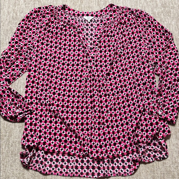 3x mandarin v neck top pink red black white Crown & Ivy long sleeve - Picture 1 of 7